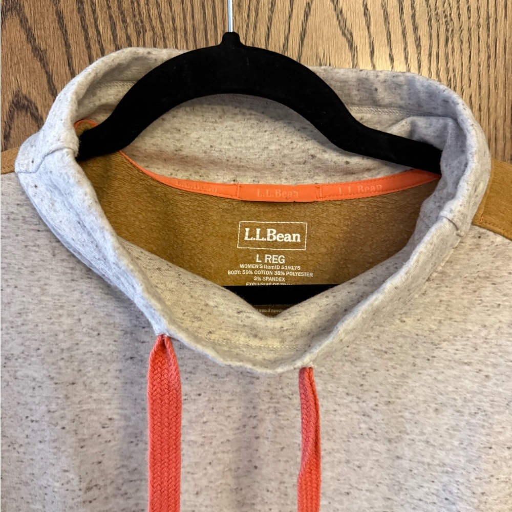 L.L. Bean Woman’s Colorblock Pullover Hoodie - Heather Gray/Teal/Tan - Picture 3 of 3